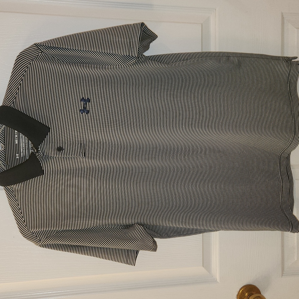 Under Armour Men's Polo Shirt - Navy and White Stripes
